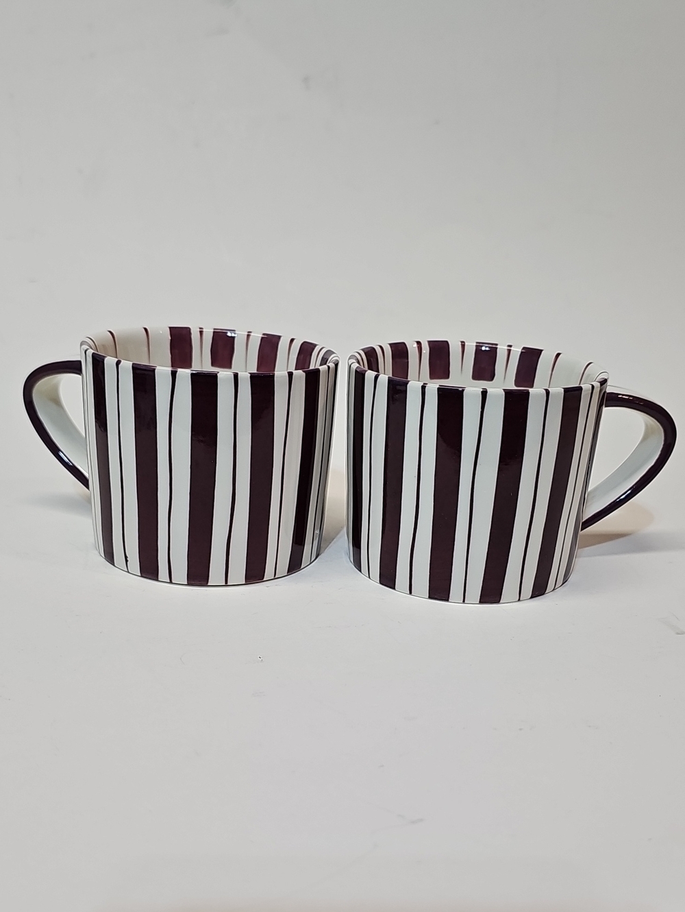 Noon & Moon Cherry Lacquer Striped Ceramic Coffee Mugs - Set of 2